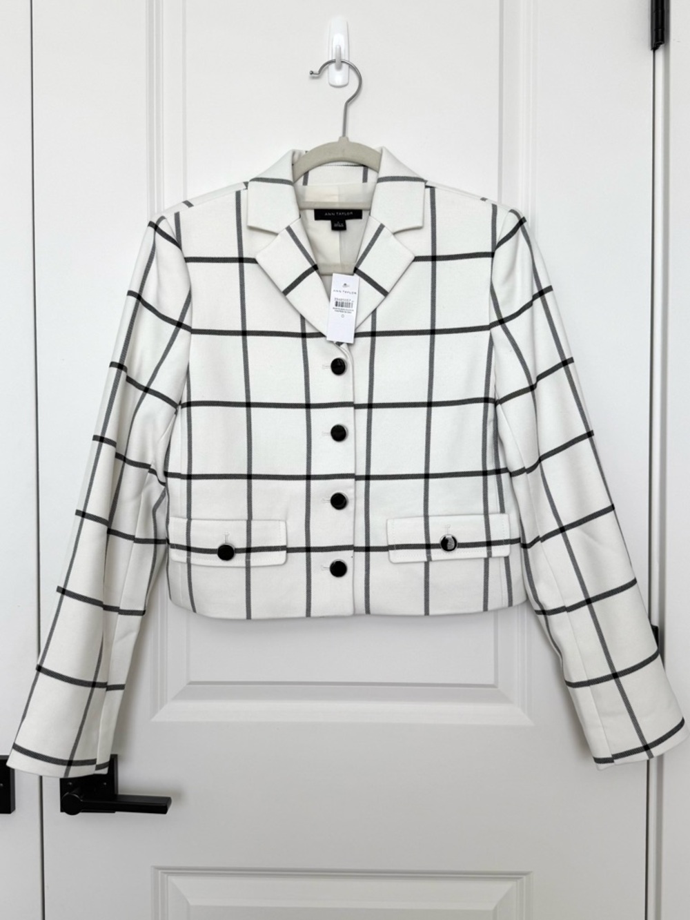 Ann Taylor The Military Blazer Jacket in Windowpane Black & White